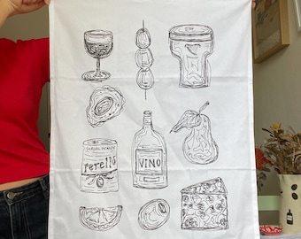 Geschirrtuch | Herzhafte Snacks und Wein | Küchentücher | Bio-Baumwolle