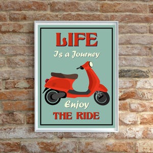 Vintage Vespa Scooter Poster | Retro Travel Wall Art | Classic Moped Print | Adventure Quote | Italian Motorbike Decor | Digital Download