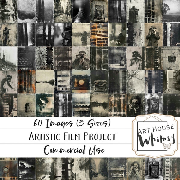 Artistic Film Project  - 60 Arty Grunge style Photographer & Film Images, Art Noir, 3 Sizes, Junk Journals, Digital Art, CU