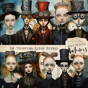 The Steampunk Gothic Revival - 10 Steampunk/Gothic/Halloween Characters, 20 Papers, 13 Printable Sheets, CU, Digital Download, Junk Journal