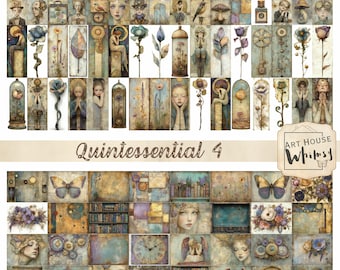 Quintessential-Part 4 - Soft Steampunk Collection Vintage Purples Blues, 96 Designs, 4 Sizes, Digital Art, Junk Journal, CU