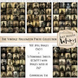 La collection de photos d'Halloween vintage - 100 images Jpeg, 2 tailles, journaux indésirables, photos gothiques, images effrayantes, 5 feuilles imprimables