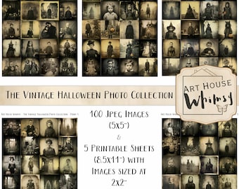 La colección de fotografías vintage de Halloween: 100 imágenes Jpeg, 2 tamaños, diarios basura, fotografías góticas, fotografías espeluznantes, 5 hojas imprimibles