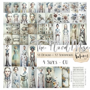 The Floral Muse - Natur Collage Sammlung, ätherischen Stil Damen Blumen Insekten Vögel Ephemera, Digital Art, Junk Journal, CU