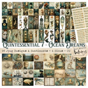 Typisch deel 7: oceaandromen, nautische grillige dromerige zee, 96 jpeg's en sentimenten, 4 maten, digitale kunst, ongewenste dagboek, CU