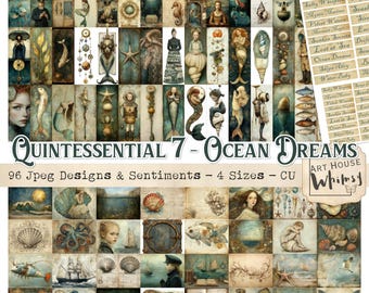 Quintessential 7:  Ocean Dreams JPEGs, Nautical Ephemera, Sentiments (Digital Download)