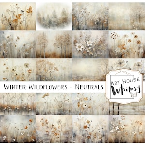 Winter Wildflower Neutral Papers - 20 Winter Textured Backgrounds, Commercial Use, Junk Journals, Digital Art, Digital Download