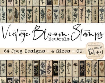 Vintage Bloom Briefmarken-Neutral: Floraler Stil Ephemera Porto Neutral Botanische Designs (Digitaler Download)