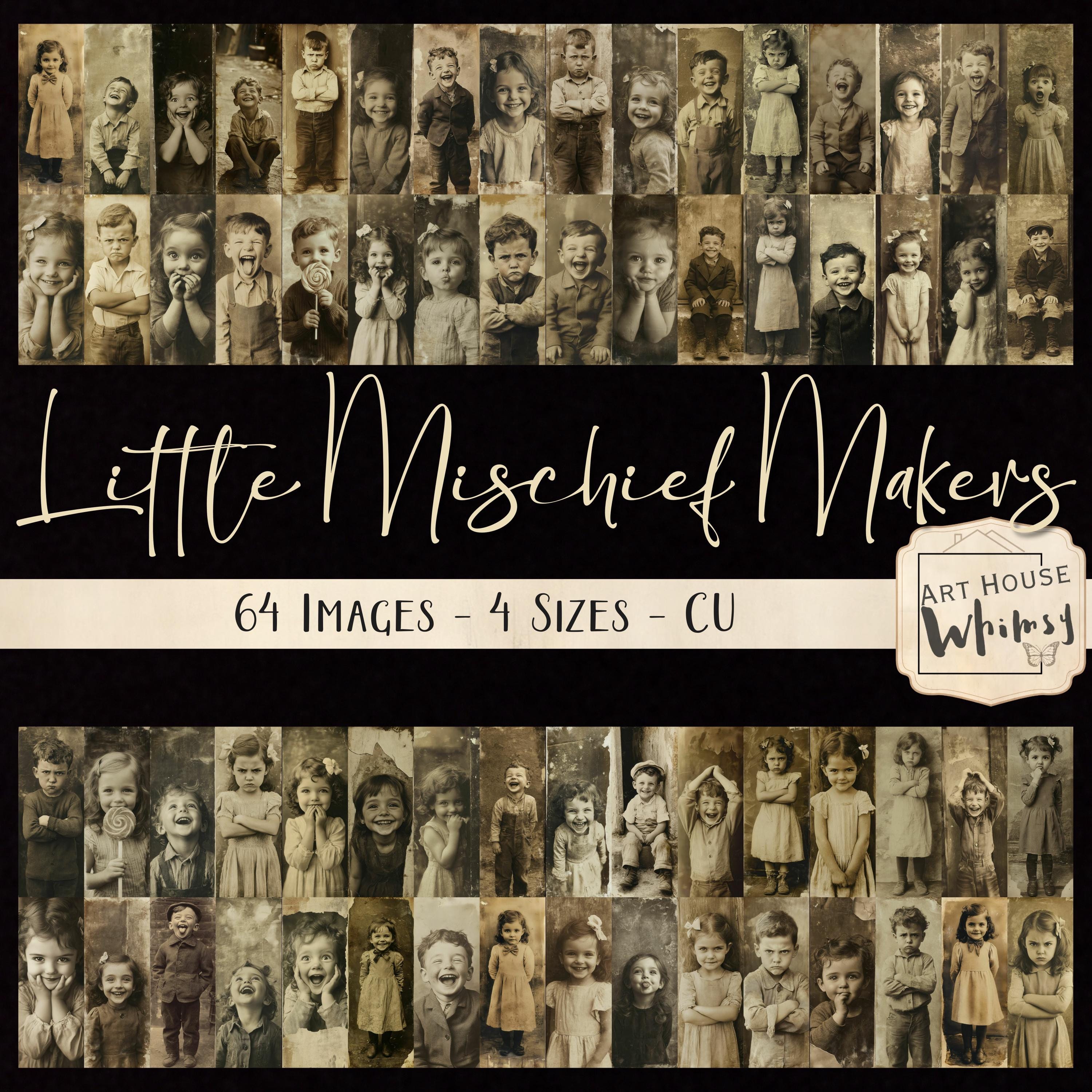 Little Mischief Makers - 64 Sepia Vintage Girls and boys, funny, Sulky, happy Images (4 Sizes), Junk Journals, Digital Art, Old Photographs