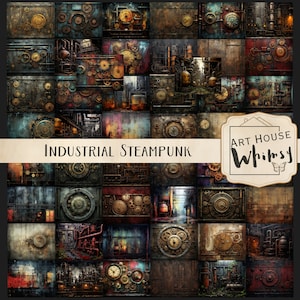 Steampunk industriale - 50 documenti di sfondo pittorico grungy scuro, download digitale 11x8.5", CU, diario spazzatura, arte digitale