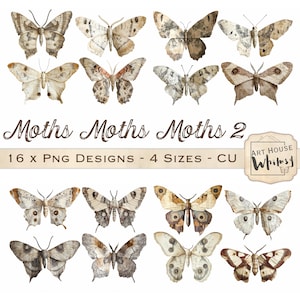 Nachtvlinders nachtvlinders nachtvlinders 2 - neutrale papiermotten, entomologie, vlinder clipart, png-formaat, 16 ontwerpen in 4 maten, digitale kunst, junk Journal, CU