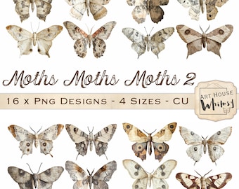 Moths Moths Moths 2: Neutral Paper Moths Clipart, Vintage Entomology PNG (Digital Art)