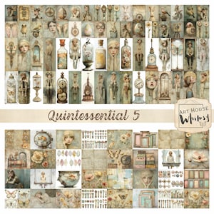 Quintessential-Part 5 - Pastels vintage doux Steampunk collection printemps Pâques, 96 modèles, 4 tailles, art numérique, Junk Journal, CU