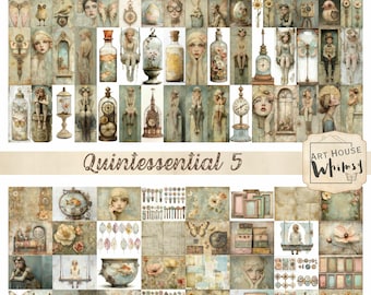 Quintessential 5: Digitale Steampunk-kunst in lentestijl, vintage pastelontwerpen (CU)