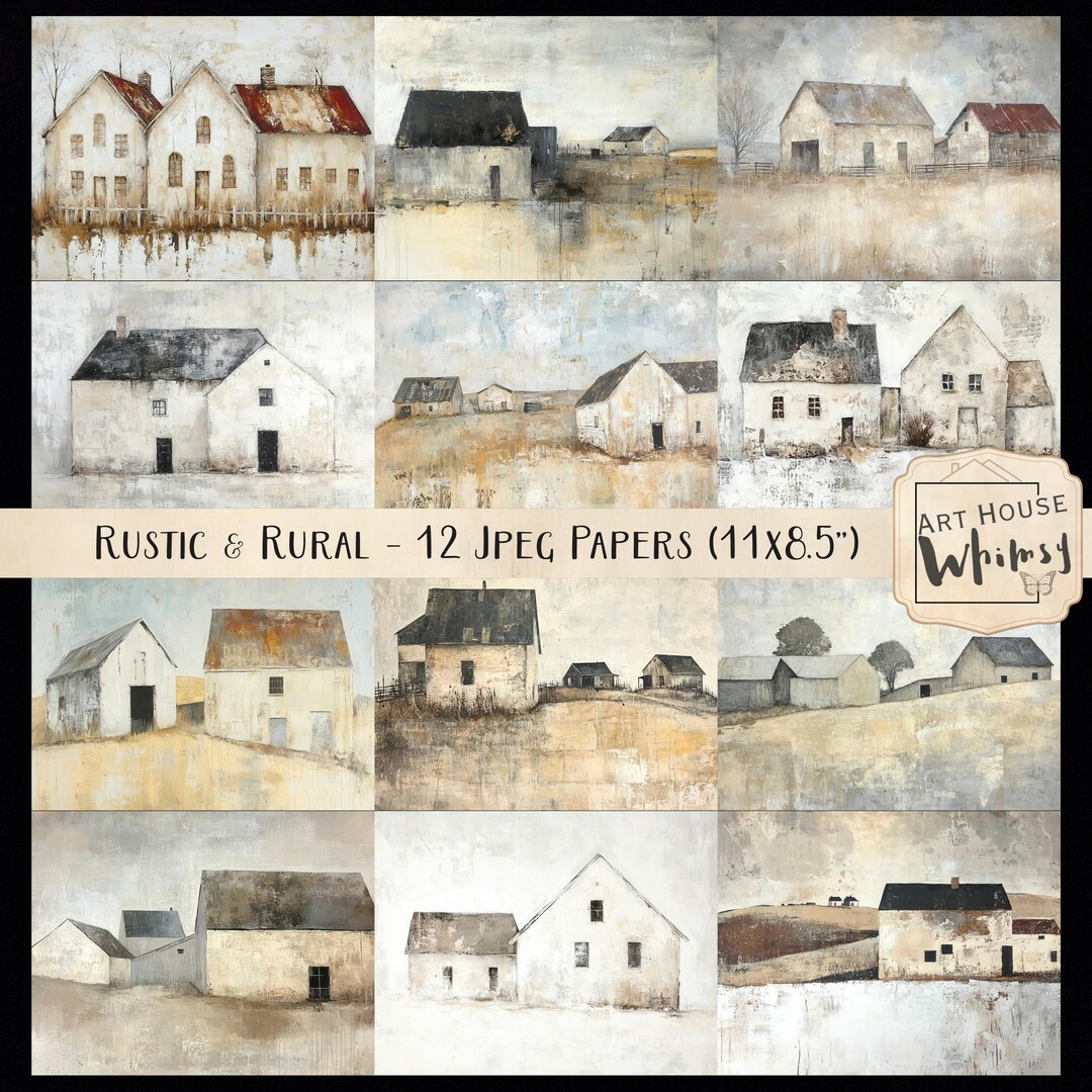 農場風景デジタルペーパー：素朴な田舎のアート（11x8.5インチ