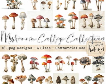 Collection Jpeg Mushroom Collage Collection: 16 Jpeg Sheets Fungi, 4 Sizes, CU ...