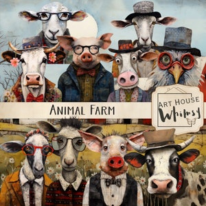 Animal Farm - Personagens caprichosos de animais de fazenda, 10 pngs, 12 papéis, 15 impressões, arte digital, jornal lixo, uso comercial, download digital