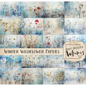 Papéis de flores silvestres de inverno, Junk Journal, fundos de inverno, uso comercial, papéis para impressão, Jpeg, download digital