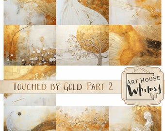 Touched by Gold 2:  White and Gold Paper Backgrounds, Elegant Abstract Textures (Digital Download)