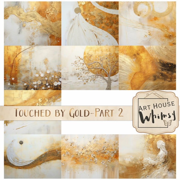 Touched by Gold-Part 2 - 10 Elegant White and Gold Papers/Backgounds (11x8.5"), CU, Wedding, Christmas, Junk Journal, Digital Art