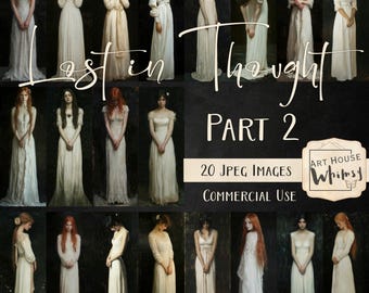 Lost in Thought 2:  Women in White, Renaissance Ladies JPEG Images, Junk Journal Ephemera (Commercial Use)