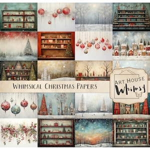 Papiers de Noël fantaisistes, arrière-plans de Noël originaux, techniques mixtes, usage commercial, téléchargement numérique, journal indésirable, fabrication de cartes, 20 fichiers jpeg