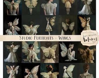 Retratos de estudio, Alas, 20 damas y hadas con alas (3 tamaños), diarios basura, Arte digital, Uso comercial
