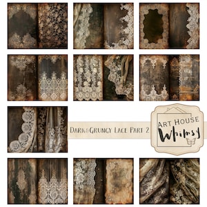 Dark & Grungy Lace Pt 2 - 10 fundos de página dupla de renda esfarrapada, 2 tamanhos, 11 x 8,5 "CU, Junk Journal, gótico, páginas de diário vintage