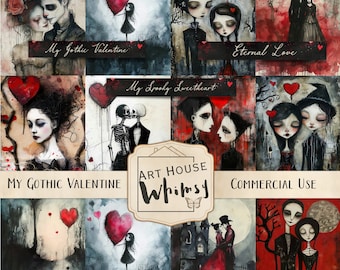 My Gothic Valentine - 12 Dark Love themed Gothic Pages (3 sizes) & 6 Tags, Valentines Love, Junk Journal, CU, Digital Art, Digital Download