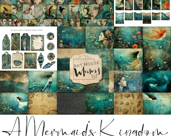 Das Königreich der Meerjungfrauen, 50 Blatt ätherische Meerjungfrau-Ozean-Collage-JPEG-Papiere, CU, digitaler Download, Junk Journal, digitale Kunst, 11x8,5"