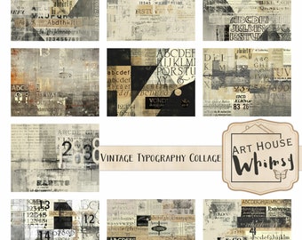 Vintage Typography Collage, 10 Grunge style Jpeg Printable Papers, CU, Digital Download, Junk Journal, Digital Art, 11x8.5"