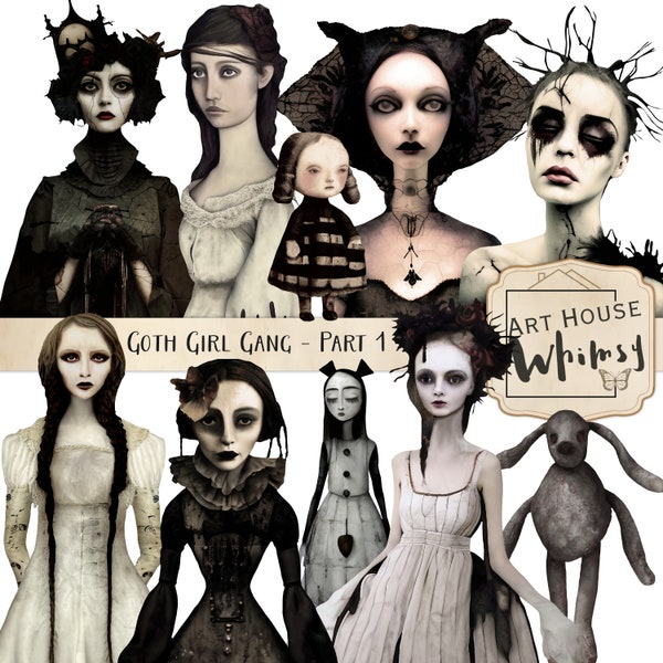 Goth Girl Gang Part 1 - 10 PNG Elements, Gothic/Horror/Halloween Characters, Gothic Clipart, Commercial Use, Junk Journal