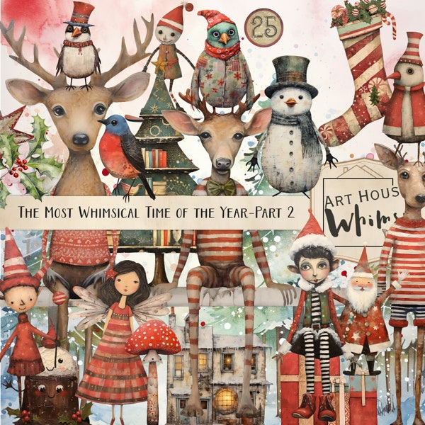 The Most Whimsical Time of the Year Part 2 - Christmas Whimsy Kit, Card Making,  Junk journal, Commercial Use, Digital Download