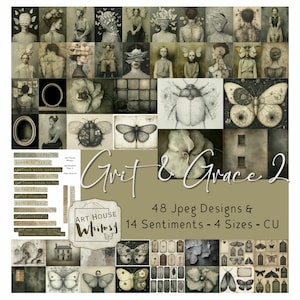 Grit & Grace Parte 2 - Seppia Personaggi surreali Ali Natura Collage Tag Sentimenti Carte, 4 Dimensioni, Arte digitale, Diario spazzatura, CU
