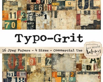 Typo-Grit:  Distressed Typography Backgrounds, Weathered JPEGs for Junk Journals (Digital Download)