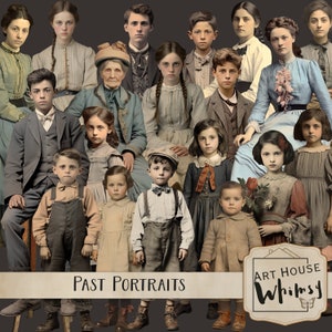 Portretten uit het verleden - 20 png-elementen, handgekleurde vintage mensen, vintage clipart, vintage personages, commercieel gebruik, junkjournal,