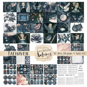 Faehaven, Whimsical Fantasy Forest Collection Jpeg, Dunkelblau & Pink, 40 Designs, 4 Größen, CU, Kartenherstellung, Junk Journals, Digital Art