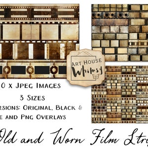 Old and Worn Filmstrip Papers 10 Vintage Grungy Film Strip Printable Papers-3 Versions-3 Sizes, CU, Junk Journal, Digital Art, 11x8.5 image 2