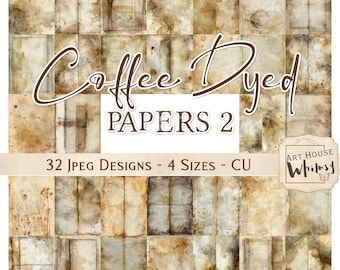 Coffee Dyed Papers 2 - 32 textured papers/backgrounds,  Jpeg, (8.5x11"), CU, Junk Journal, Digital Art