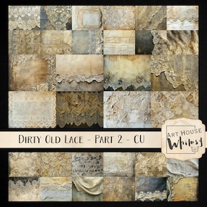 Dirty Old Lace-Part 2-32 ontwerpen, distressed antieke kant grunge papers, 4 maten, digitale kunst, rommel, digitale download, tags maken, CU