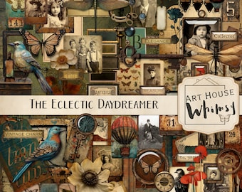 The Eclectic Daydreamer:  Dark Grunge Vintage Digital Scrapbooking Kit, Eclectic Ephemera (Digital Download)