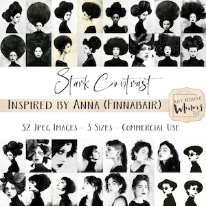 Stark Contrast-32 images en noir et blanc de femmes artistiques élégantes inspirées par Finnabair (3 tailles), art numérique et usage commercial