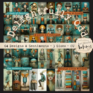 Surreal Whimsical Digital Art: Turquoise & Orange Junk Journal (Digital Download, Commercial License)