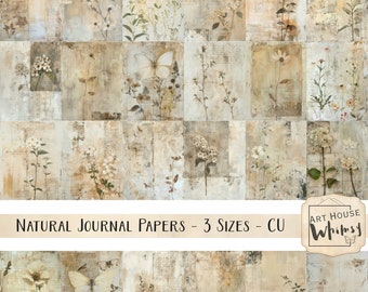 Papeles de revista de naturaleza neutral: 24 diseños botánicos (CU, descarga digital)