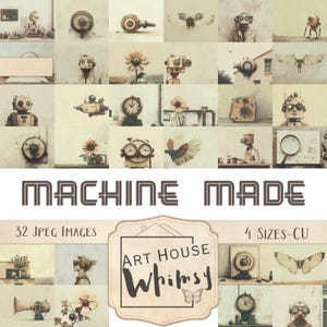 Hecho a máquina - Sepia Vintage Steampunk Retro Minimalista Robots Futuristas Engranajes Relojes Alas Collage Mecánico CU Revistas basura Arte digital
