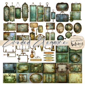 Eroded Elegance - Grunge Rahmen Tags Etiketten Schilder Steampunk Pulsierende Industrie (4 Größen), Junk Journals, Digital Art, 44 Png & 16 JPEG