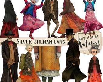 Silver Shenanigans, Quirky Senior Graphics, Commercial Use,  Whimsical Oldies, Fun  Clipart, 10 Png Elements & 4 Printable Sheets