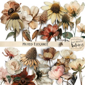 Élégance discrète - Fleurs d'automne 20 png - 3 tailles (11 x 8,5 po.) Journal neutre automne automne flore art numérique indésirable, CU