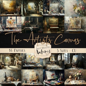 The Artists Canvas - 16 classici disegni di tela per pittura a olio con texture, 3 dimensioni, arte digitale, (11x8,5"), CU, Junk Journal, arte digitale