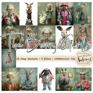 The Bunny Girls - Bunny Girls senior printemps Pâques, lapins, pastels, 16 modèles, 4 tailles, art numérique, Junk Journal, CU